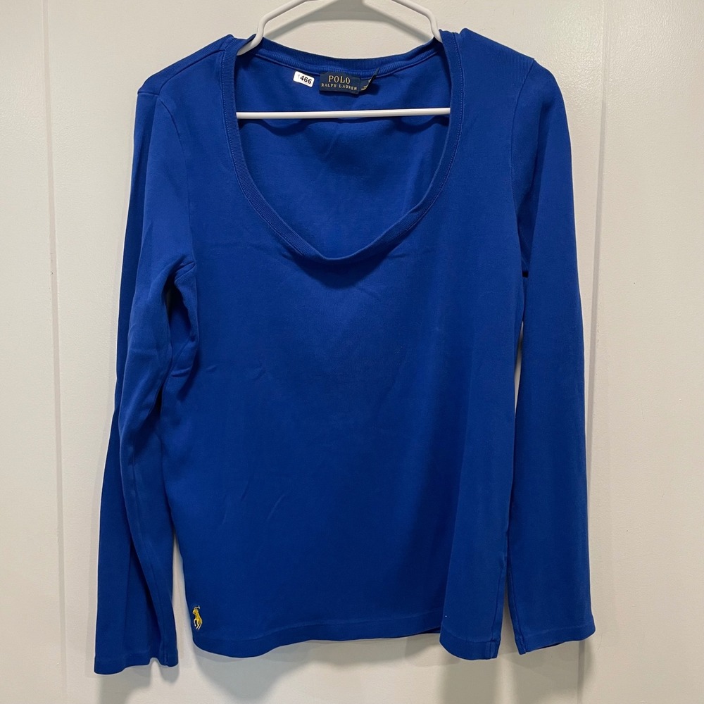 Polo Ralph Lauren Womens XL‎ Blue Cotton Scoop Neck Long Sleeve Top Pony Logo